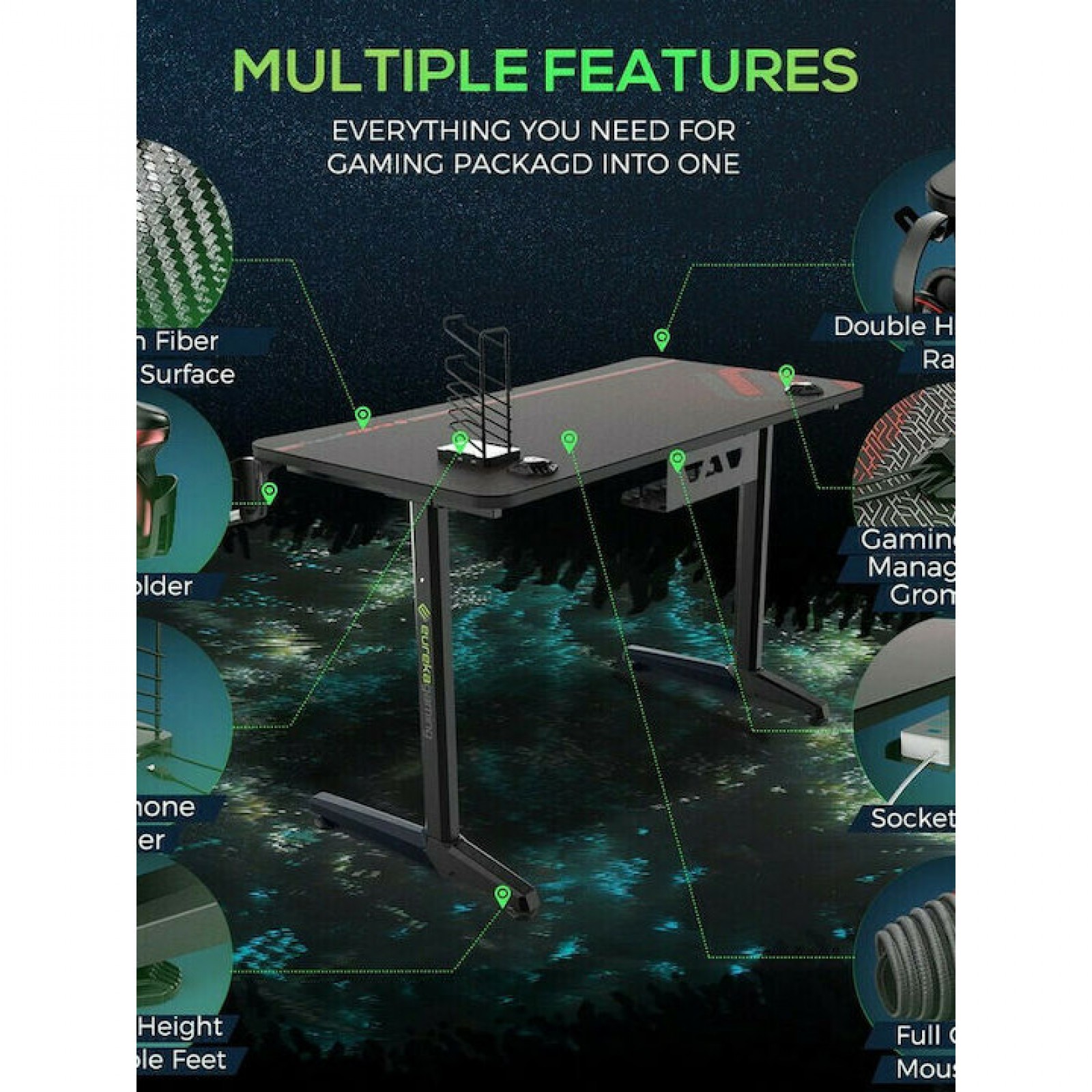 Gaming Desk with Metal Legs